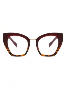 1 Pair Women's Retro Bicolor Cat Eye PC Frame Prescription Glasses With Rivets, Suitable For Daily Wear Glasses Accessories For Women - Multicolor - View 2