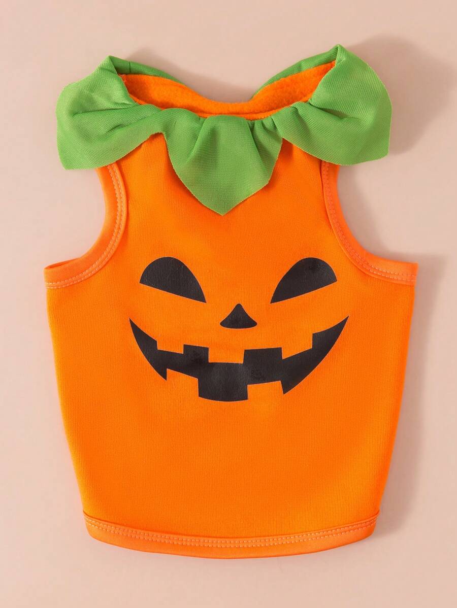 1 pezzo Gilet casual e caldo con stampa grafica a faccia di zucca, adatto per l'uso interno ed esterno per gatti e cani