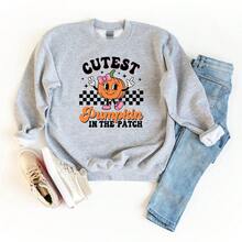 Cutest Pumpkin Checkered | Youth Graphic Sweatshirt - 白色 - 查看 2
