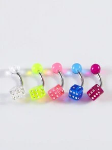 5pcs/10pcs Random Color Acrylic Dice Shaped Barbell Tongue Rings, Silicone Textured Tongue Piercing Jewelry - Multicolor - View 12
