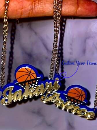 Customized Acrylic Basketball Nameplate Necklace Personalized Name Pendant Necklace Birthday Gift,Silver,Stylish,Colorful,Vintage,Hipster,Simple,Y2k,2000s Fashion,Custom,Personalized,Unique,Ideal Gifts For Him,Ideal Gifts For Her,Her,Boyfriend,Girlfriend,Dad,Mom,Family,Friends,For Anniversaries,For Birthdays,For Graduation,For Prom,For Party,Necklaces For Women