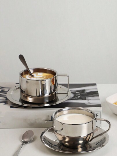 3pcs Set Stainless Steel Milan Coffee Cups, Double Wall Insulated Mugs For Outdoor Leisure Back To School