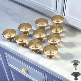 20 个装金色简约单孔橱柜抽屉拉手，圆形家具旋钮，适用于橱柜和衣柜门抽屉把手，极具吸引力的橱柜旋钮拉手简约把手，不锈钢厨柜复古把手，橱柜浴室现代门把手，厨房创意抽屉家具五金