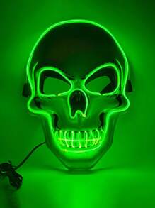 Rave Halloween Mask LED Light Up Scary Mask Spooky Skull Mask Cosplay Skeleton Mask, Adjustable Size Multiple Glow Modes Green Glow For Party Gift, Performance Show, Festival, Cosplay Supplies, Adult, Men, Women Halloween Party, Glowing In The Dark(Product Does Not Include Batteries, Requires 2 AA Batteries To Provide Power), The Product Is Made By Hand-Gluing, There May Be Traces Of Glue In The Details Which Will Not Affect The Use Of The Product, Please Place The Order With Caution