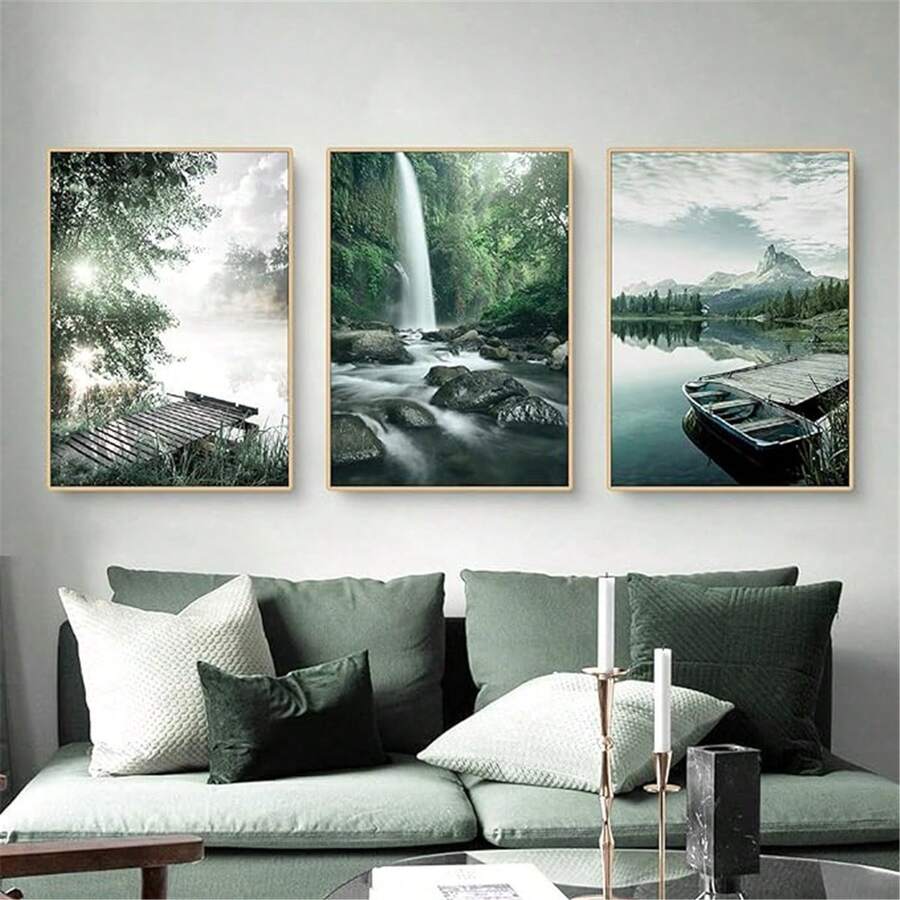 1pc/3pcs Modern Canvas Painting Trendy Fashion Summer Green Scenery