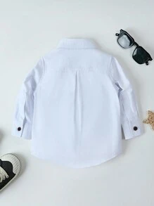 1 Stück Kleinkind Lässig Weißes Langarmhemd aus Jacquard-Gewebe, Frühling/Herbst, 6 Monate - 36 Monate