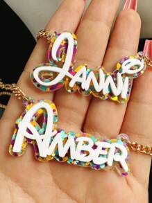 定制波尔卡圆点亚克力名字项链、链式吊坠、个性化姓名牌项链、女士生日礼物 - golden - 查看 4