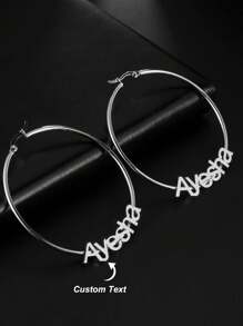 Hoa tai tên chữ cong tùy chỉnh cho phụ nữ xu hướng thời trang trang sức tròn bằng thép không gỉ không gây dị ứng quà tặng Giáng sinh - mạ bạch kim - Xem 5