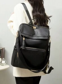 Women Backpacks School Travel Bag College Work Casual Elegant Bag Anti-Theft - 黑色 - 查看 8