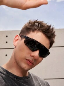 1pc Black Full Coverage Sports Cycling Glasses, Hollow Temples Design, Breathable Frame, Casual Street Bohemian Party Punk Oval Unisex Fashion Glasses Beach Accessories Glasses Shades Looks Street Style And Suit For Sweater Jacket Sweatshirt Hoodie Leather Pants And Cargo Pants Easy Comfort Casual Outfits Outdoor Cycling Glasses For Summer Beach Vacation,Outdoor,Travel - Multicolor - View 7