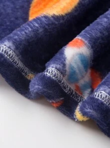 Bata de baño suave con capucha de franela gruesa para niño pequeño, con estampado de astronauta espacial y cohete, adecuada para después del baño, otoño e invierno - Azul Marino - Ver 9