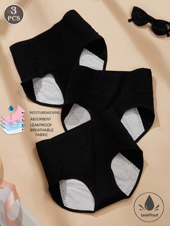 3pcs/Pack Women Period Panties, Leak-Proof, Gusset, Antibacterial, High Waist, Postpartum Underwear