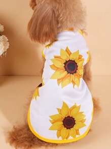 1pc Sunflower Printed Vest Style Pet Clothes, Comfortable And Soft, Suitable For All Seasons - White - View 1