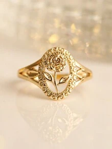 1pc Elegant Rose Flower Copper Ring, Suitable For Daily Wear, Wedding, Engagement, Party Jewelry Gift For Women Valentines,Mom,Mother,Mother's Day,Gift - 1# - View 13