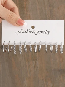 48pcs-12pcs Fashionable Minimalist Elegant Silver Geometric Faux Pearl C Shaped Spiral Twist Flower Heart Multi-Layer Women Party Earring Set, Birthday Holiday Date Accessory