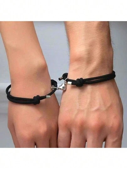 2 件/套心形磁性手链情侣简约心形磁性手链男士情人节