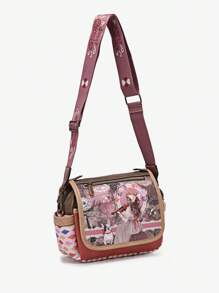Bolso cruzado de moda para mujer Sweet & Candy, con correas de cinta doble, piel de PU, estampado de mariposa caprichoso y lindo de dibujos animados, diseño único talla grande vendido, ligero, para viaje, escuela, commuter, retro, universidad, elegante, commuter