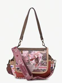 Bolso cruzado de moda para mujer Sweet & Candy, con correas de cinta doble, piel de PU, estampado de mariposa caprichoso y lindo de dibujos animados, diseño único talla grande vendido, ligero, para viaje, escuela, commuter, retro, universidad, elegante, commuter