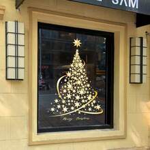 Christmas Tree Glass Stickers, Christmas Decorations For Storefront, Window Display, Sliding Door - Gold - View 8