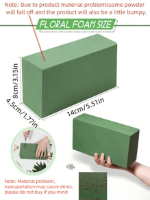 1 pieza/2 piezas - Ladrillo de espuma de flores húmedas y secas, bloque de espuma de poliestireno verde para arreglos florales, decoración de plantas y manualidades, arreglos florales y manualidades de primavera, espuma de flores verde, absorbente de agua, arreglo de flores en el centro de la mesa de bodas en el jardín de cumpleaños.