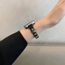 1条装饰性优雅星形超薄真皮表带，兼容系列，女士万圣节黑色吊坠，纤薄贴合，尺寸：38mm、40mm、41mm、42mm、44mm、45mm、46mm、49mm，兼容表带链系列Ultra S10 9/8/7/6/5/4/3/2/1 SE - 黑色 - 查看 8