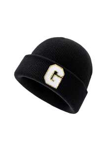 1 pieza Gorro de punto para niños con 26 letras del alfabeto, gorro de punto personalizado cálido para bebés e infantes, adecuado para uso diario de niños y niñas