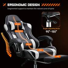Sweetcrispy Video Game Desk Chair - Ergonomic Computer With Footrest And Comfy Lumbar Support, PU Leather Recliner With Headrest, Fixed Up Armrest, Height Adjustable With 360° Swivel - White - View 4