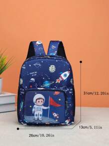 Boys Planet & Figure Graphic Zipper Adjustable-strap Functional Backpack - Navy Blue - View 4