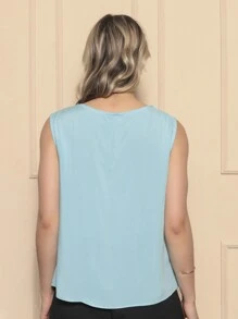 ALETHEIA - LIGHT AND COMFORTABLE TANK TOP IN VISCOSE FABRIC WITH DELICATE TUBE ON THE NECKLINE - WOMEN'S TOPS SHEIN TOPS - Màu xanh nhạt - Xem 2