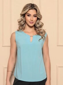 ALETHEIA - LIGHT AND COMFORTABLE TANK TOP IN VISCOSE FABRIC WITH DELICATE TUBE ON THE NECKLINE - WOMEN'S TOPS SHEIN TOPS - Màu xanh nhạt - Xem 1