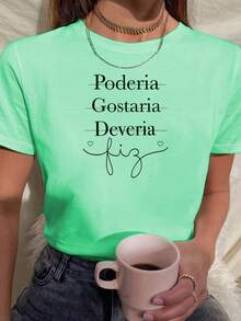 Women's Baby Look T-Shirt 100% Cotton Funny Phrases Could Like Should Did Heart - 薄荷綠 - 查看 1