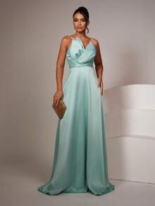 Zibeline Satin Bridesmaid/Wedding Party Dress - Màu xanh Bạc hà - Xem 2