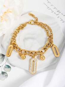 Dây Thép Không Gỉ Thời Trang Hình Học Trang Trí Lớp Chuỗi Vòng Tay Cho Nữ Trang Trí Hàng Ngày - Vàng - Xem 4