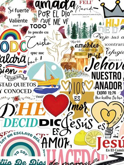 50pcs Spanish Bible Verse Stickers For Diary, Phone Case, Notebook, Tumbler, Christmas Gift Decoration
