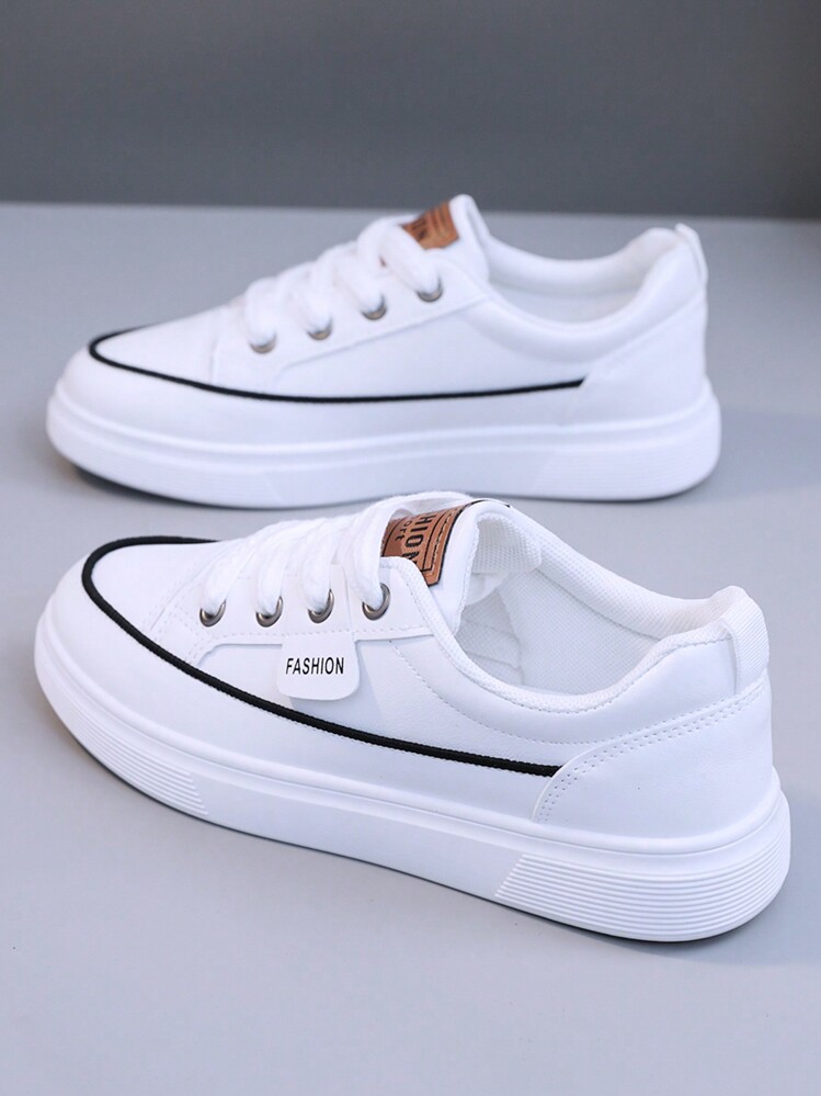 1 双女式白色休闲运动瑜伽平底运动鞋，圆头户外防水系带皮鞋，适合春秋季 - 白色 - 查看 11