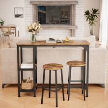 Juego de bar de 3 piezas con mesa y silla y dos gabinetes de almacenamiento abiertos con esquinas de mesa ajustables y bordes de mesa redondos para sala de estar, comedor, restaurante y cocina.