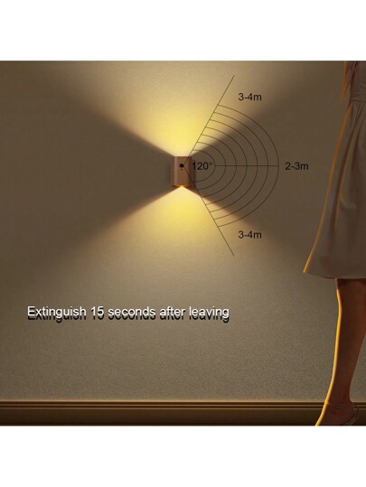 1set Wooden Motion Sensor LED Wand Light, Stick On Magnetic Bedside Lamp Stairs, Attic, Bathroom, Hallway, Basement, Garage view 7