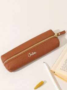 1 pieza Estuche para lápices de PU personalizable con nombre, logotipo y texto - Resistente al agua y al polvo, organizador de papelería con cremallera multifuncional, ligero, adecuado para la vuelta al cole, la escuela o la oficina, decorativo y multifuncional, reutilizable, moderno, colorido, lindo, vintage, de dibujos animados, Kawaii, divertido, personalizable, para trabajadores, clientes, estudiantes, para negocios/trabajo/oficina, para la escuela, útiles escolares