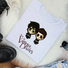 Women's T-Shirt With Vampire Diaries Print - 白色 - 查看 2