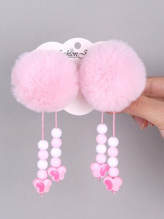 2st Rosa Pom Pom Hårklämmor För Flickor Söta Pom Pom Tofs Alligator Clips Småbarn Flickor Hårklämmor Med pärlstav Tofs Daglig Fest Klä Upp Spännband Barn Håraccessoarer