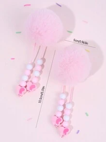 2 件装粉色 Pom Pom 女童发夹 可爱 Pom Pom 流苏鳄鱼夹 女童发夹 带串珠流苏 日常派对装扮发夹 儿童发饰 - 粉色 - 查看 6