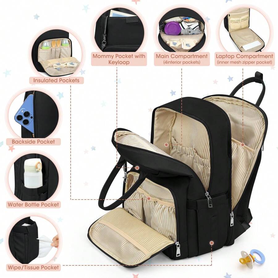 Mochila Bebe Mochila Carro Bebe Pañaleras para Bebes Multifuncional Mochila Maternidad con Cambiador Bebe Plegable y Correas de Cochecito Azul - Negro - Ver 1