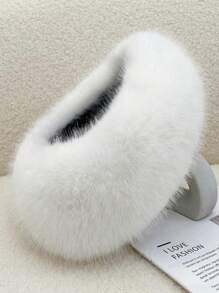 1 件装蓬松弹力发带，女士冬季保暖耳罩，华丽仿狐狸毛镂空礼帽，冬季头饰时尚发饰，女士发带 - 白色 - 查看 4