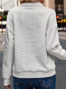 Solid Color Casual Versatile Long Sleeve Knit Sweatshirt, Uniform Texture Direction, Random Non-Placement, Half Zip Collar Hoodies - White - View 2