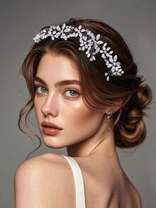 1pc European & American Bridal Pearl & Crystal Double-Tooth Comb Hair Accessory, Rhinestone Decor Wedding Hair Clip - Silver - View 3