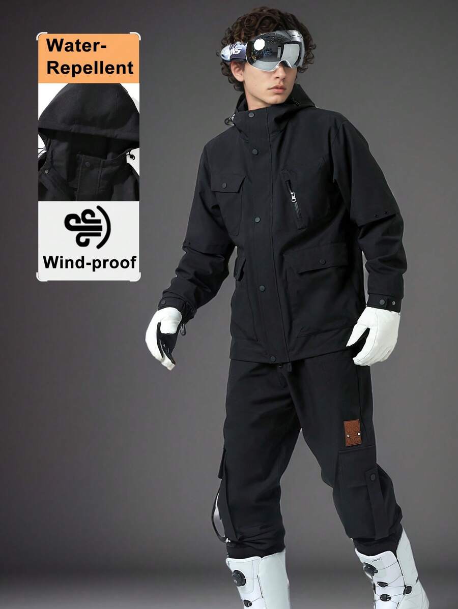 男士新款两件套防风防水滑雪夹克和裤子套装，户外运动服装