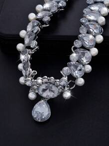 1pc New Fashionable Luxurious Tassel Pearl Crystal Waterdrop Floral Choker Necklace, Suitable For Women, Parties, Dates, Bridal Gifts, Jewelry