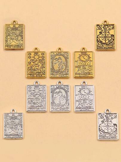 10pcs双色14*23mm锌合金配件，流行跨境ins塔罗牌吊坠，DIY合金首饰配件