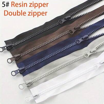 5pcs Assorted Sizes & Colors #5 Resin Coil Bi-Directional Zipper Teeth For Down Jacket & Padded Coat