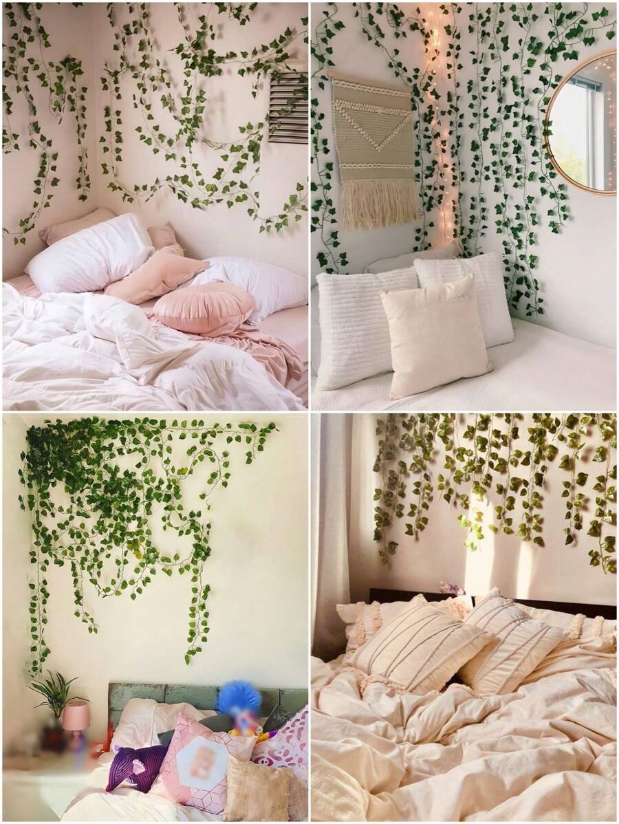 1 件人造藤蔓爬藤绿色植物，常春藤/罗沃瓜/葡萄/双粉色/爬藤植物人造藤蔓适用于室内天花板和管道装饰，情人节，礼物